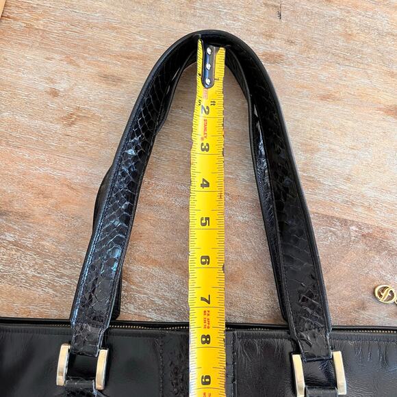 CARLO FIORI Black Leather Snake Skin Tote Purse Computer Career Work Attaché - Picture 11 of 11